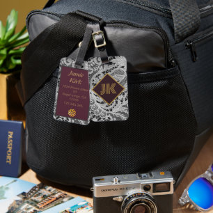 Étiquette À Bagage vintage classique motif monogramme personnalisatio
