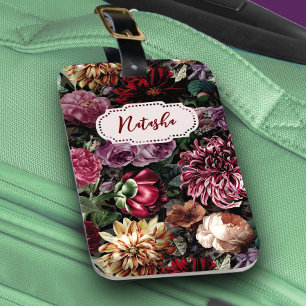Étiquette À Bagage Vintage coloré Floral monogrammed