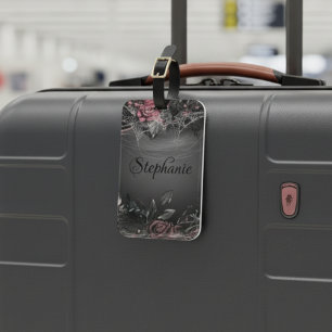 Étiquette À Bagage Vintage Élégant Rose foncé Monogramme