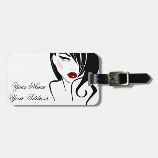 Étiquette À Bagage Vintage fille lèvres rouges (Devant horizontal)