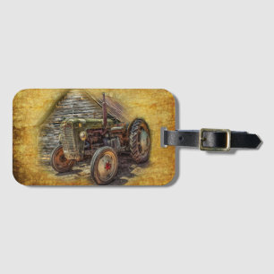Étiquette À Bagage Vintage Green Tractor Rustic