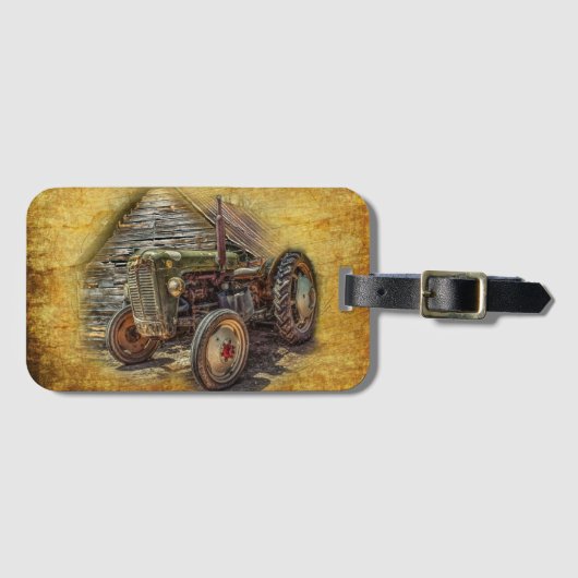 Étiquette À Bagage Vintage Green Tractor Rustic (Devant Horizontal)