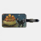 Étiquette À Bagage Vintage Halloween Pumpkins Black Cat (Dos horizontal)