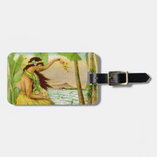 Étiquette À Bagage Vintage Hawaïen Voyage Hula Girl Aloha Caraïbes
