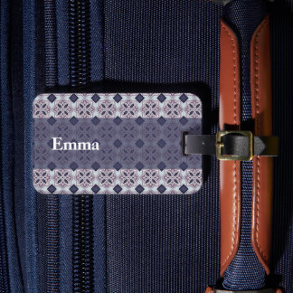 Étiquette À Bagage Vintage Lilac Ornate Tile Pattern