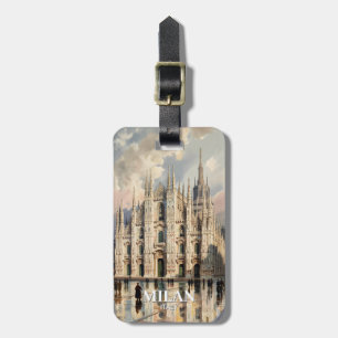 Étiquette À Bagage Vintage Milan Italie Cathédrale de Duomo Aquarelle