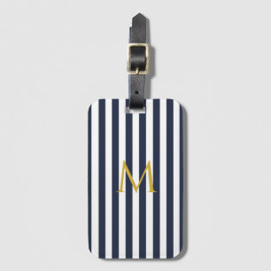 Étiquette À Bagage Vintage Monogramme Marine Bleu & Blancs Gratuits