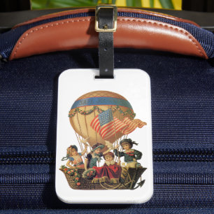 Étiquette À Bagage Vintage patriotique, enfants dans une montgolfière
