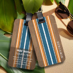 Étiquette À Bagage Vintage Surfboard Stripes - Subtle Wood Arrière -<br><div class="desc">Un motif de bande coloré et rétro en bleu et orange sur un arrière - plan imitation bois. Un design rayé vintage avec un aspect plage et surf. Ajoutez votre nom ou votre monogramme pour en faire un cas de téléphone personnel qui se démarquera parmi vos amis. Le nom est...</div>