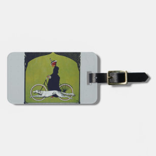 Étiquette À Bagage Vintage Vélo Dame & Chien