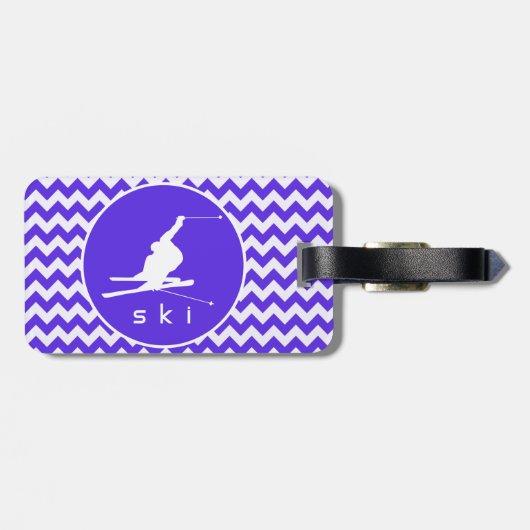 Étiquette À Bagage Violet bleu Chevron; Ski De Neige (Dos horizontal)