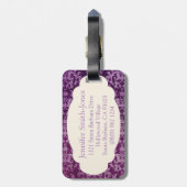 Étiquette À Bagage Violet et crème à motifs botaniques (Dos Vertical)