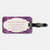 Étiquette À Bagage Violet et crème à motifs botaniques (Dos horizontal)