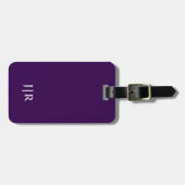 Étiquette À Bagage Violet foncé et blanc I Monogramme moderne (Devant horizontal)