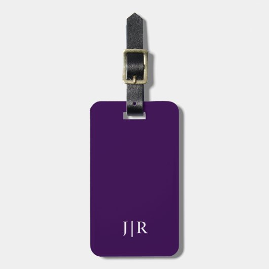 Étiquette À Bagage Violet foncé et blanc I Monogramme moderne (Devant Vertical)
