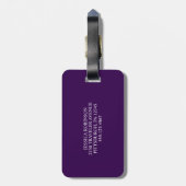 Étiquette À Bagage Violet foncé et blanc I Monogramme moderne (Dos Vertical)
