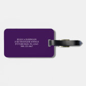Étiquette À Bagage Violet foncé et blanc I Monogramme moderne (Dos horizontal)