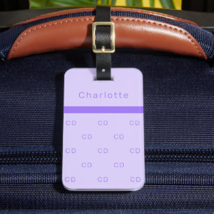 Étiquette À Bagage Violet lavande monogramme initiales nom élégant