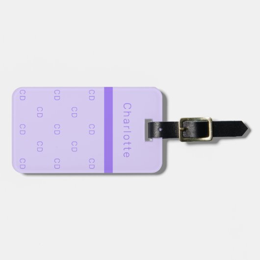 Étiquette À Bagage Violet lavande monogramme initiales nom élégant (Devant horizontal)