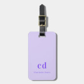 Étiquette À Bagage Violet lavande monogramme initiales nom moderne (Devant Vertical)