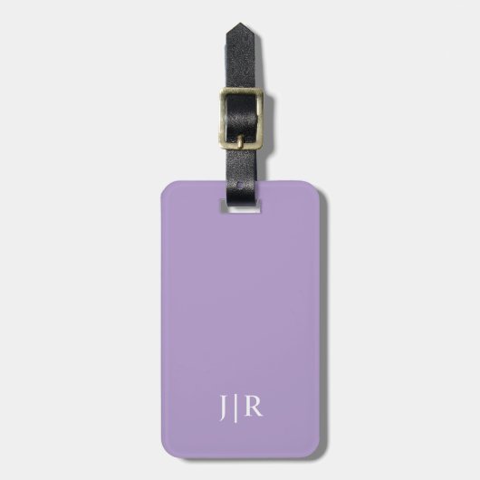 Étiquette À Bagage Violet pâle et blanc I Monogramme Moderne (Devant Vertical)