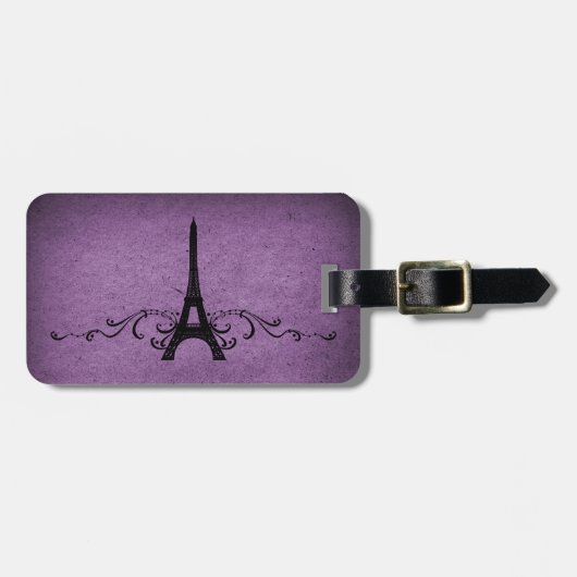 Étiquette À Bagage Violet Vintage Français (Devant horizontal)