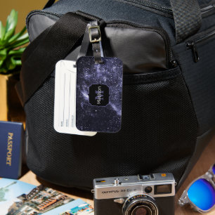 Étiquette À Bagage Violet violet peri noir galaxie abstraite Monogram