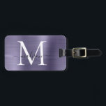 Étiquette À Bagage Violet violet violet brossé métal Script Monogramm<br><div class="desc">Balise de sac mou Monogramme en métal brossé violet</div>