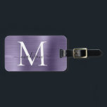 Étiquette À Bagage Violet violet violet brossé métal Script Monogramm<br><div class="desc">Balise de sac mou Monogramme en métal brossé violet</div>