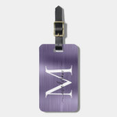 Étiquette À Bagage Violet violet violet brossé métal Script Monogramm (Devant Vertical)