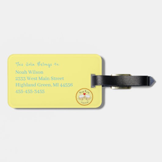 Étiquette À Bagage Violon Owl Cute Music Enfants (Dos horizontal)