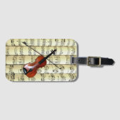 Étiquette À Bagage Violon Sur Partition Roulée ~ (Devant Horizontal)