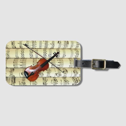 Étiquette À Bagage Violon Sur Partition Roulée ~ (Devant Horizontal)