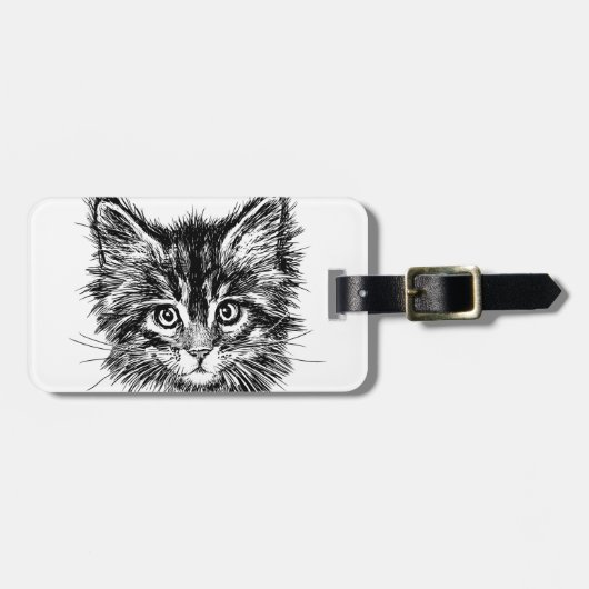 Étiquette À Bagage Visage de Kitten noir et blanc (Devant horizontal)