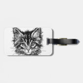 Étiquette À Bagage Visage de Kitten noir et blanc (Dos horizontal)