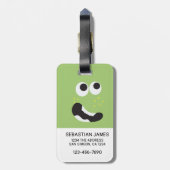 Étiquette À Bagage Visage drôle vert personnalisé (Dos Vertical)