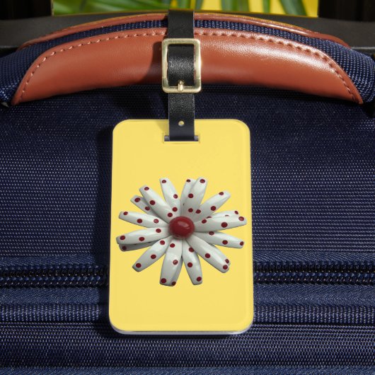 Étiquette À Bagage Visible Retro 60s Red Dot Dotted Daisy Flower (Insitu Rectoal 2)