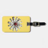 Étiquette À Bagage Visible Retro 60s Red Dot Dotted Daisy Flower (Devant horizontal)