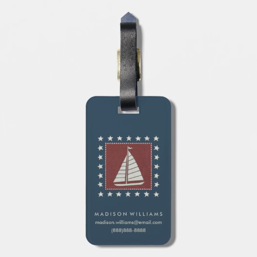 Étiquette À Bagage Voilier côtier de l'art | sur le rouge (Dos Vertical)