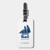 Étiquette À Bagage Voilier Marine et Blanc (Devant Vertical)