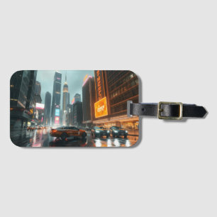 Étiquette À Bagage Voitures de ville de gratte-ciel Cyberpunk
