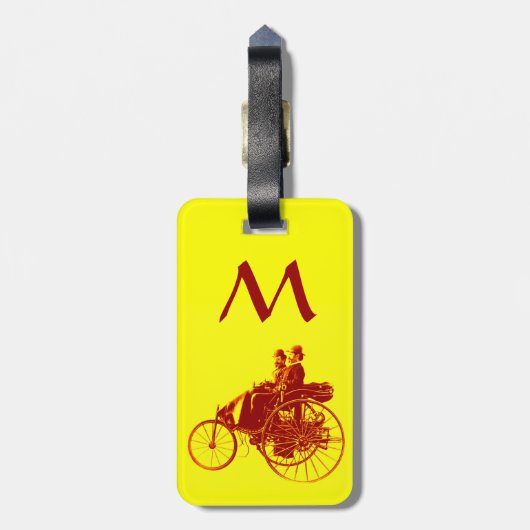 Étiquette À Bagage Voitures Vintage Rassembler Monogramme (Dos Vertical)
