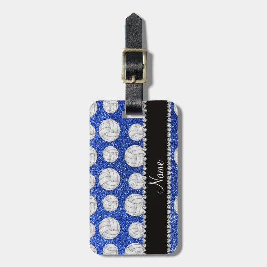 Étiquette À Bagage Volleyballs bleus nommés faits sur commande de (Devant Vertical)