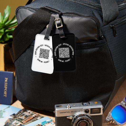 Étiquette À Bagage Votre code QR et votre Modèle de bagage de texte p (Recto & Verso)