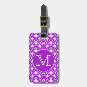 Étiquette À Bagage Votre lettre. Modèle pourpre et blanc de damassé
