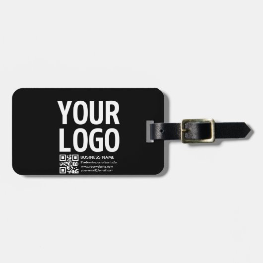 Étiquette À Bagage Votre logo avec code QR et texte modifiables (Devant horizontal)
