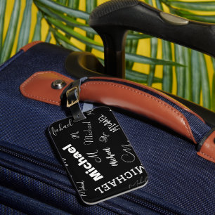 Étiquette À Bagage Votre nom et monogramme motif personnalisé noir