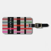 Étiquette À Bagage Votre nom & Tissage moderne Gris/Gris (Devant horizontal)