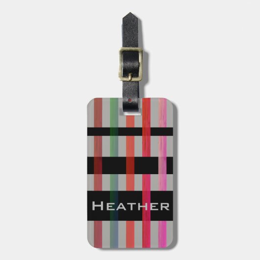 Étiquette À Bagage Votre nom & Tissage moderne Gris/Gris (Devant Vertical)