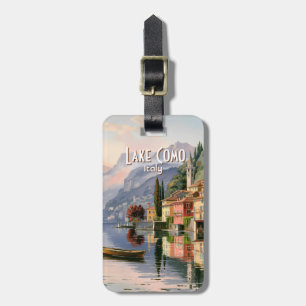 Étiquette À Bagage Voyage à l'aquarelle sur le lac de Côme en Italie,
